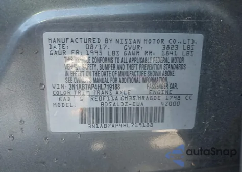 2017 Nissan Sentra Sv из США, поврежденный, VIN 3N1AB7AP4HL719188